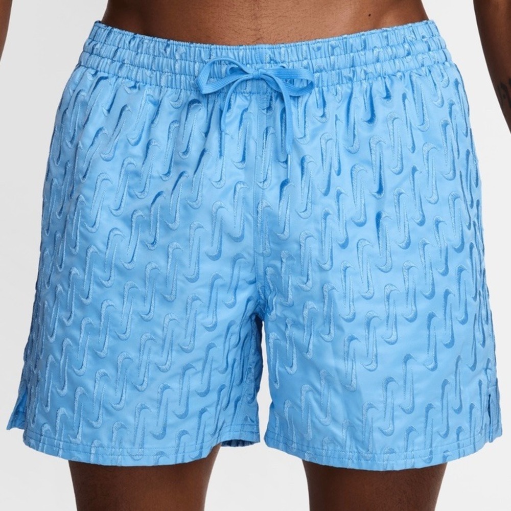 Nike Swim Breaker Trunks Mens XL Blue Jacquard‎ Swoosh Logo Monogram Shorts